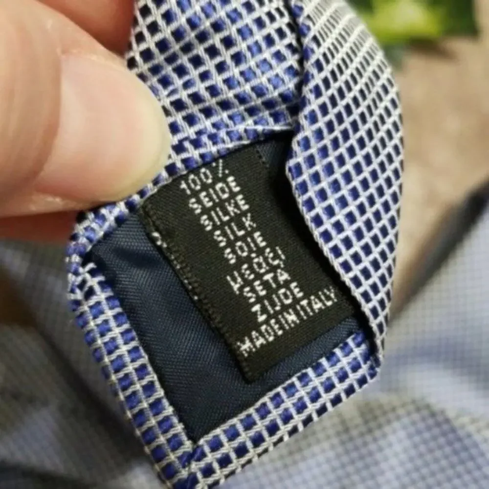 Sonja Kampy Blue & White Metallic Checkered Silk Necktie